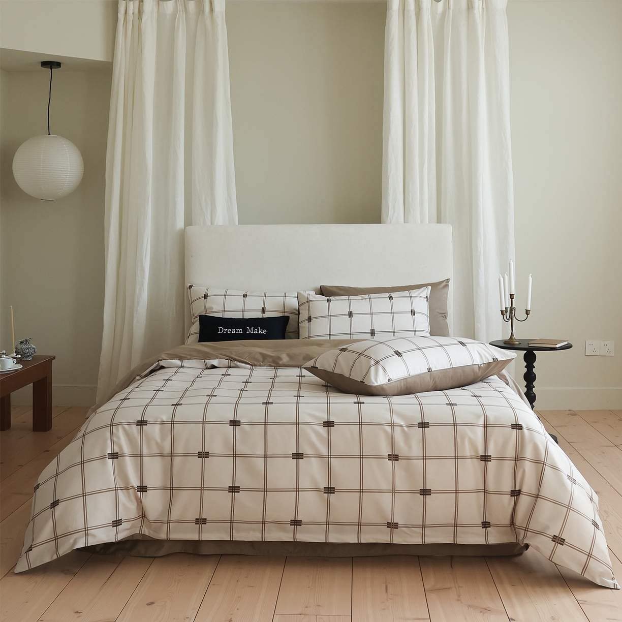 91家纺网 家纺一手货源 找家纺 ONE TWO ONE 121 【提供买家秀】【会员-20】【控价商品】【专版花型】2026新款100s长绒棉纯棉全棉床上用品数码印花四件套 罗曼格纹-金