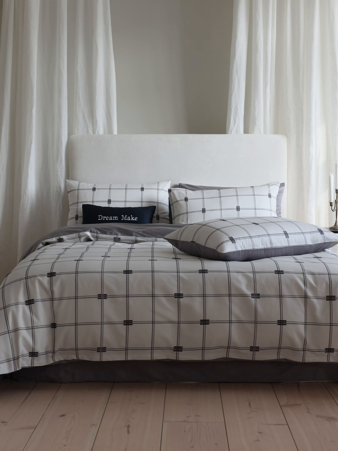 91家纺网 家纺一手货源 找家纺 ONE TWO ONE 121 【提供买家秀】【会员-20】【控价商品】【专版花型】2026新款100s长绒棉纯棉全棉床上用品数码印花四件套 罗曼格纹-灰