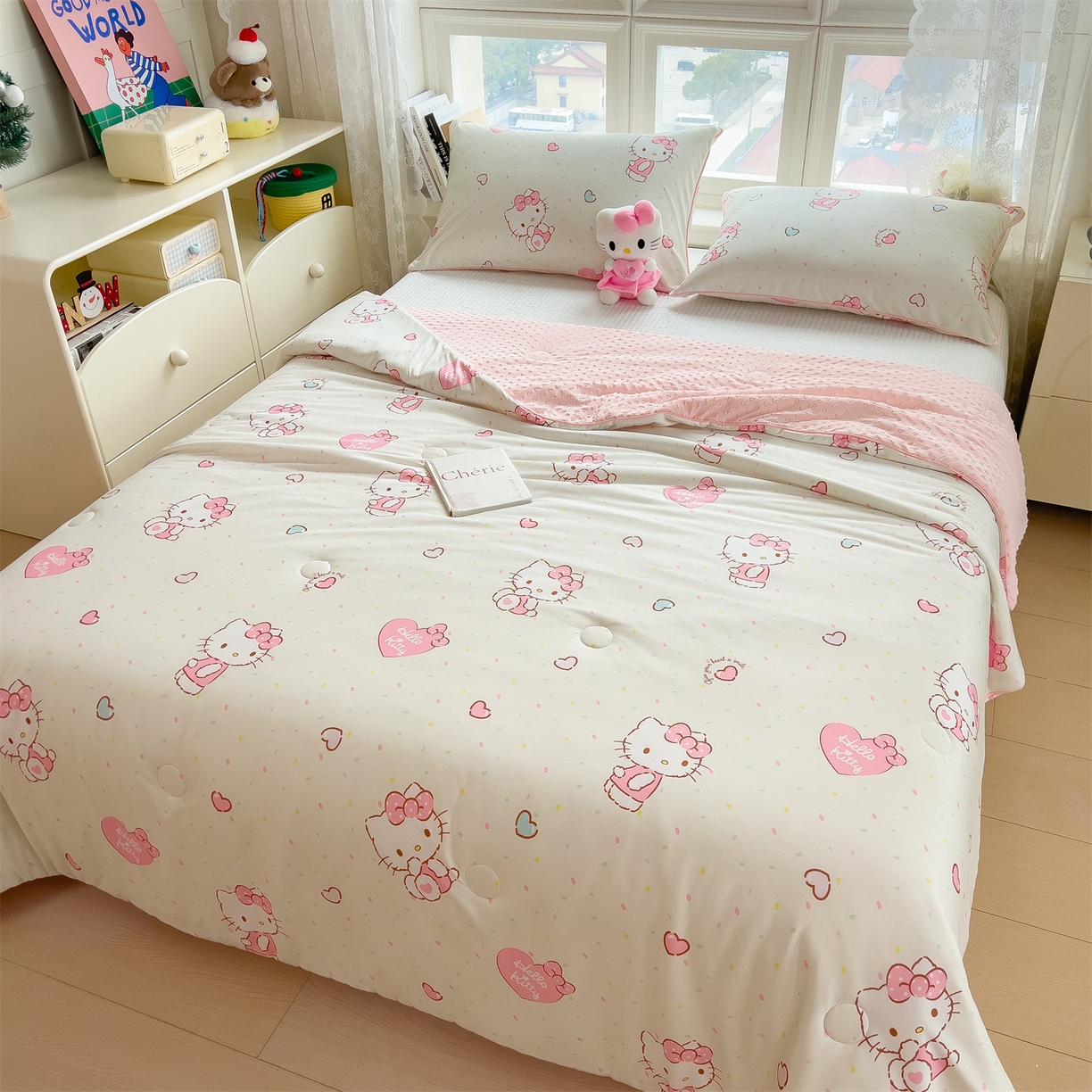 91家纺网 家纺一手货源 找家纺 兄弟坊 2026新款A类正版授权卡通针织棉凉感豆豆夏被 夏凉被 乖乖凯蒂