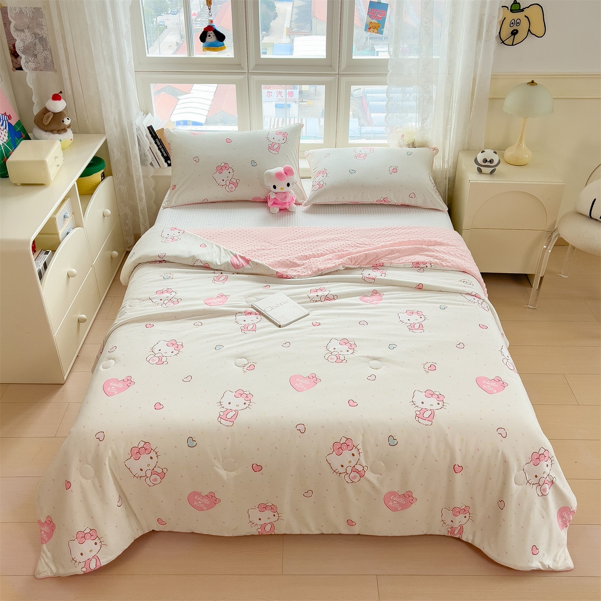 91家纺网 家纺一手货源 找家纺 兄弟坊 2026新款A类正版授权卡通针织棉凉感豆豆夏被 夏凉被 乖乖凯蒂