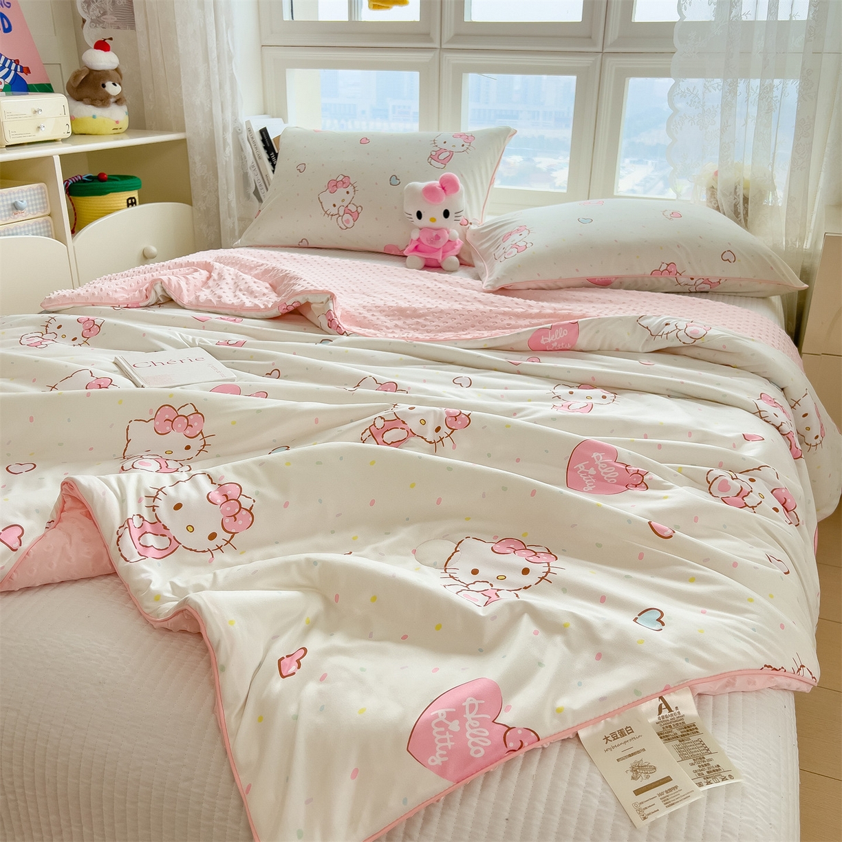 91家纺网 家纺一手货源 找家纺 兄弟坊 2026新款A类正版授权卡通针织棉凉感豆豆夏被 夏凉被 乖乖凯蒂