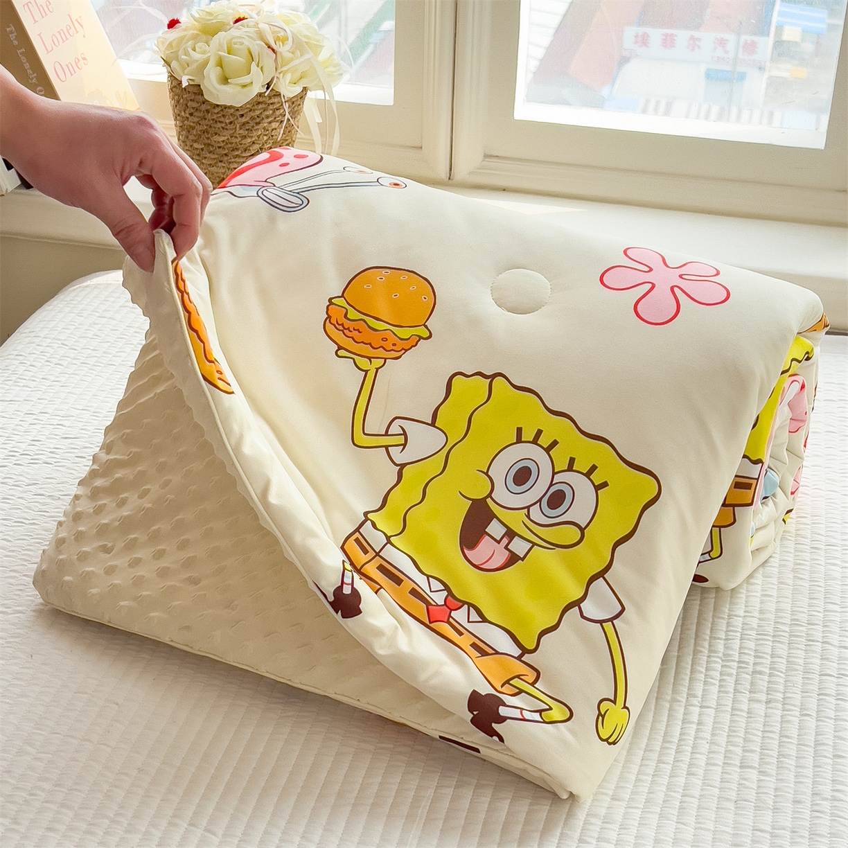 91家纺网 家纺一手货源 找家纺 兄弟坊 2026新款A类正版授权卡通针织棉凉感豆豆夏被 夏凉被 海绵宝宝