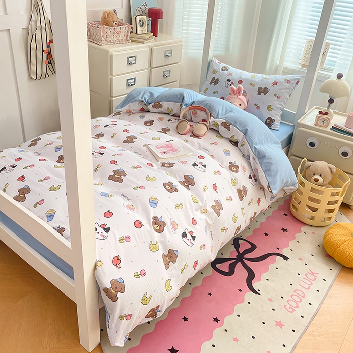 91家纺网 家纺一手货源 找家纺 梦卓家纺 2026新款学生季超柔水洗棉印花卡通宿舍上下铺三件套 动物乐园