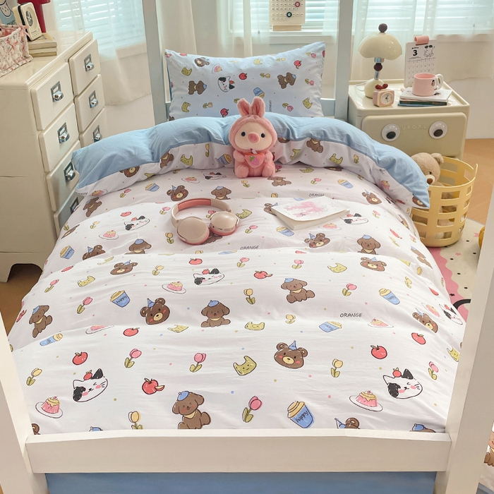 91家纺网 家纺一手货源 找家纺 梦卓家纺 2026新款学生季超柔水洗棉印花卡通宿舍上下铺三件套 动物乐园