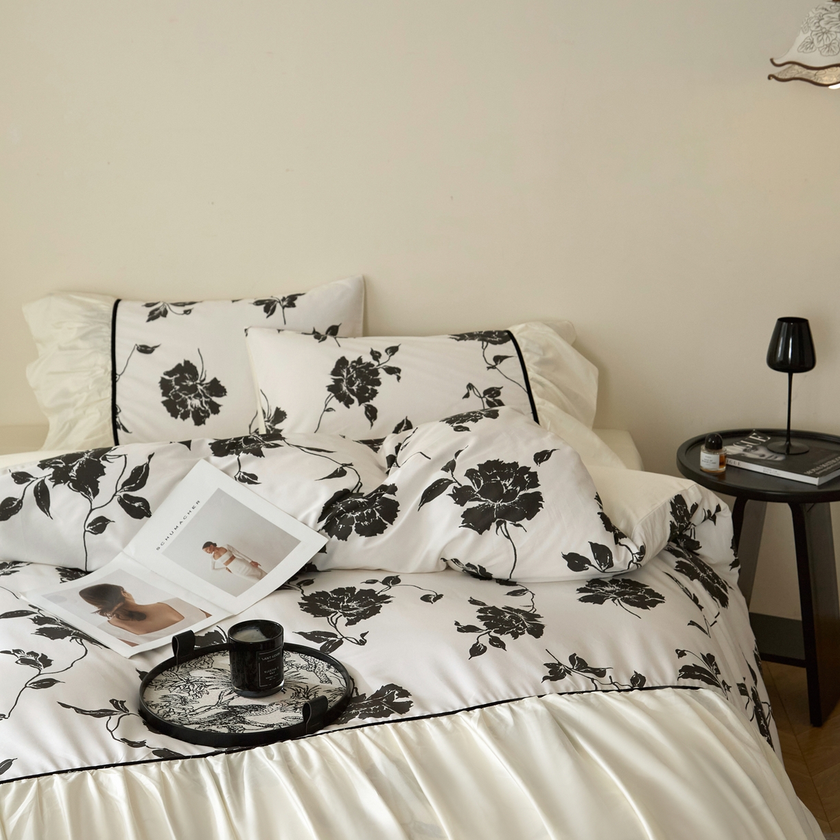 91家纺网 家纺一手货源 找家纺 （总）ONE TWO ONE 121 【会员-20】 【控价商品】【提供买家秀】2026新款韩版花边公主风100s长绒棉全棉床上用品四件套拼接款款-晨光熹微