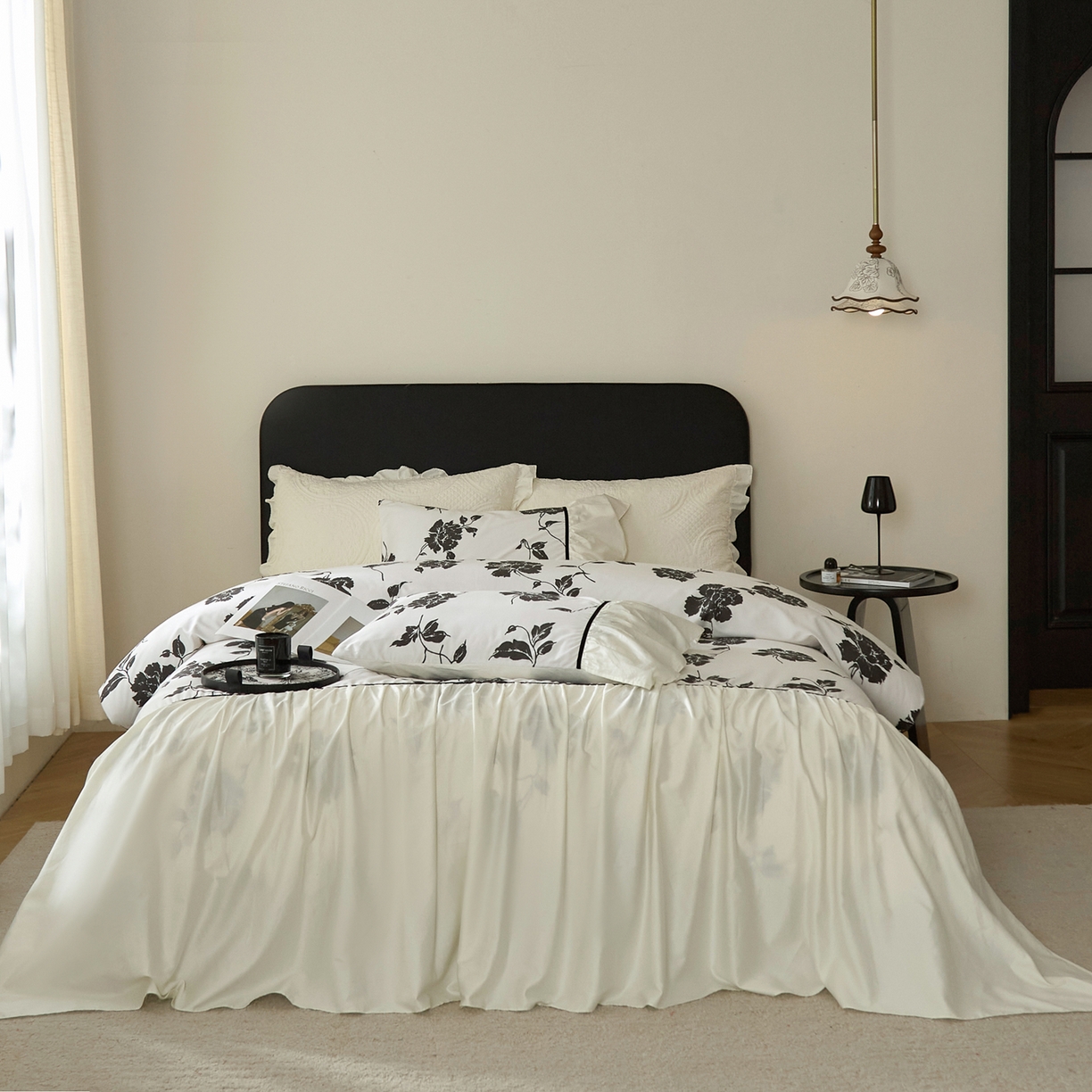 91家纺网 家纺一手货源 找家纺 （总）ONE TWO ONE 121 【会员-20】 【控价商品】【提供买家秀】2026新款韩版花边公主风100s长绒棉全棉床上用品四件套拼接款款-晨光熹微