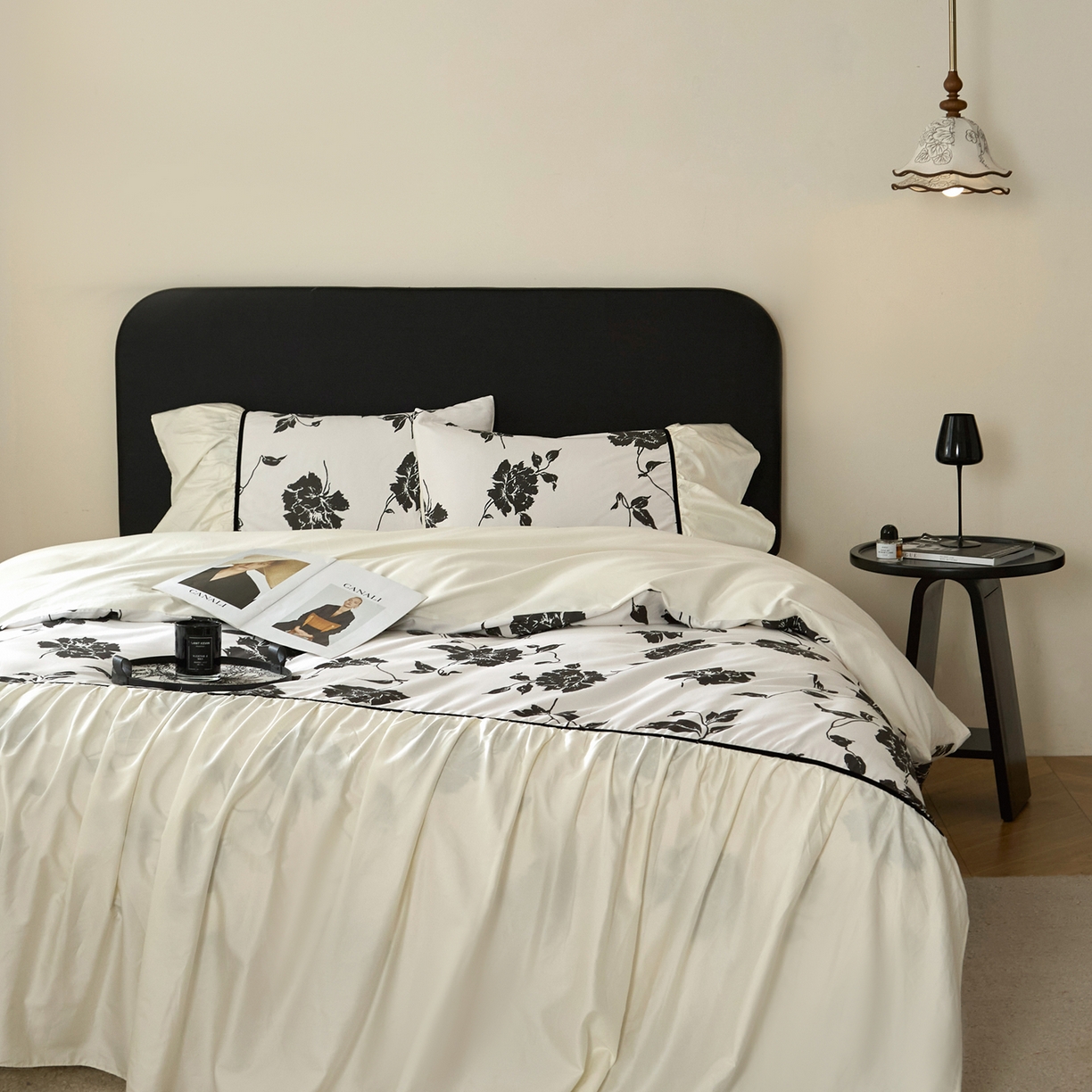 91家纺网 家纺一手货源 找家纺 （总）ONE TWO ONE 121 【会员-20】 【控价商品】【提供买家秀】2026新款韩版花边公主风100s长绒棉全棉床上用品四件套拼接款款-晨光熹微