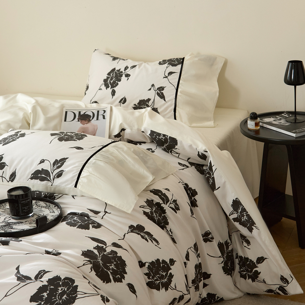 91家纺网 家纺一手货源 找家纺 （总）ONE TWO ONE 121 【会员-20】 【控价商品】【提供买家秀】2026新款韩版花边公主风100s长绒棉全棉床上用品四件套拼接款款-晨光熹微