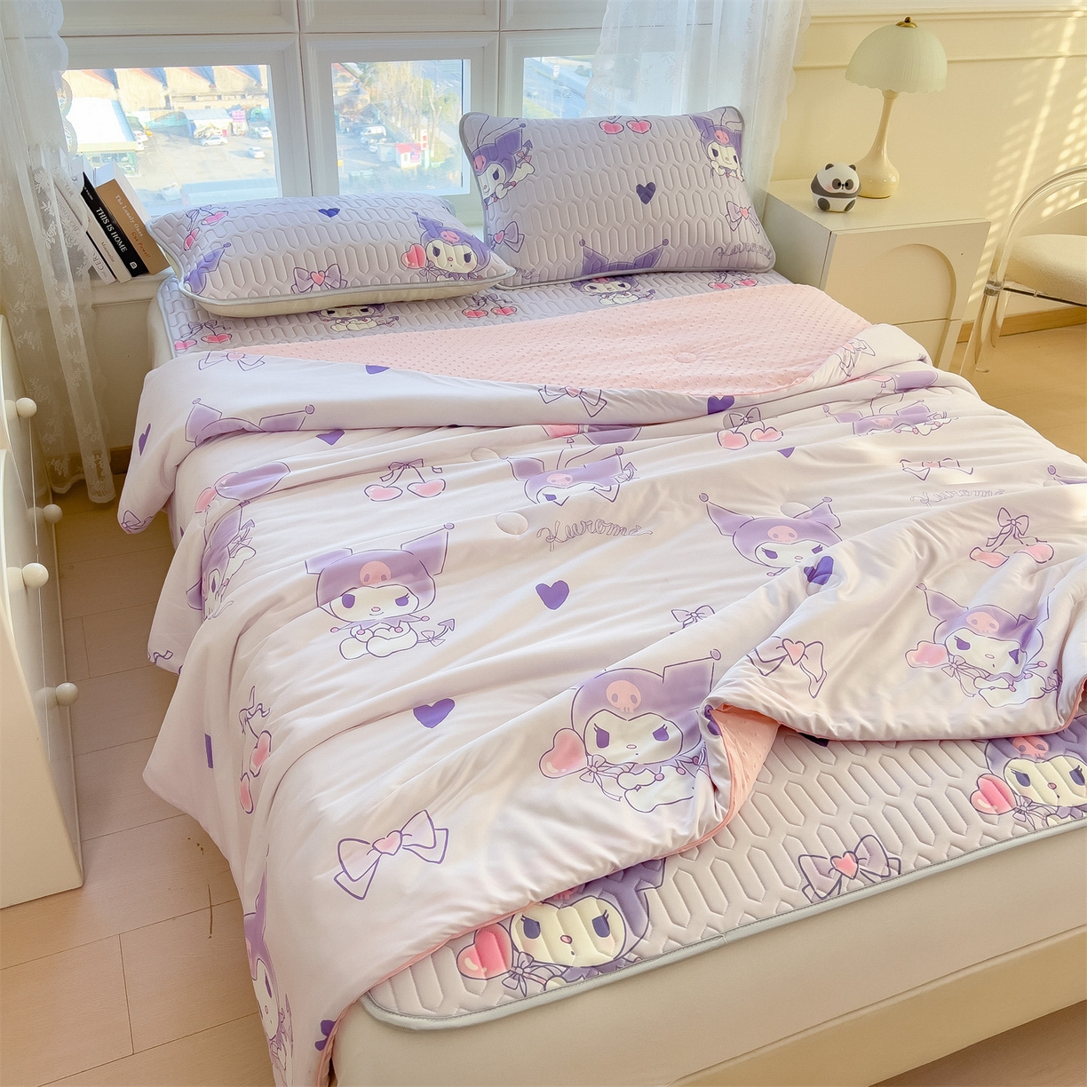 91家纺网 家纺一手货源 找家纺 兄弟坊 2026新款A类正版授权卡通针织棉凉感豆豆夏被 夏凉被 甜心库洛米