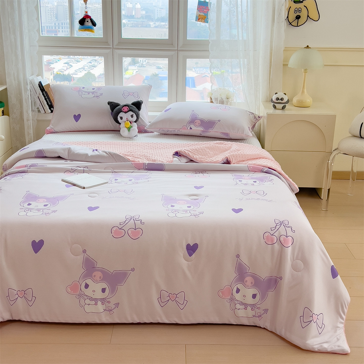 91家纺网 家纺一手货源 找家纺 兄弟坊 2026新款A类正版授权卡通针织棉凉感豆豆夏被 夏凉被 甜心库洛米