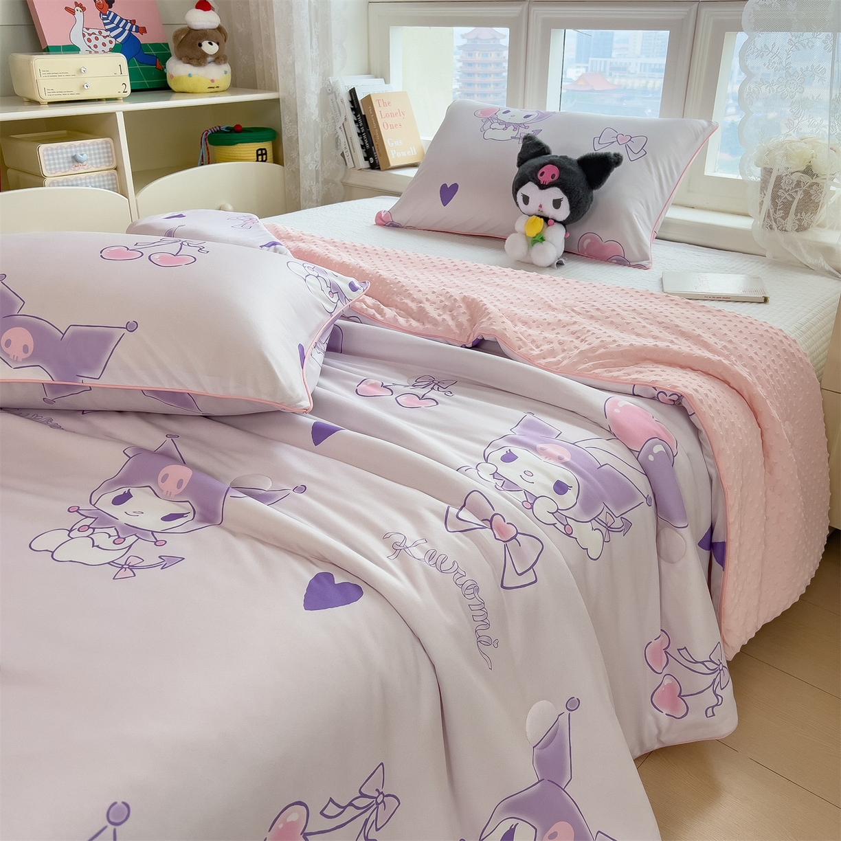 91家纺网 家纺一手货源 找家纺 兄弟坊 2026新款A类正版授权卡通针织棉凉感豆豆夏被 夏凉被 甜心库洛米