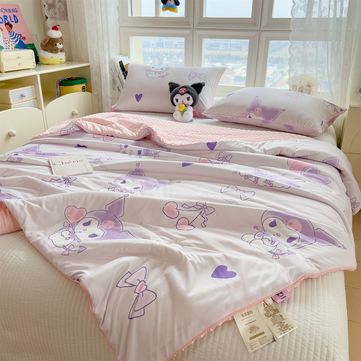 91家纺网 家纺一手货源 找家纺 兄弟坊 2026新款A类正版授权卡通针织棉凉感豆豆夏被 夏凉被 甜心库洛米