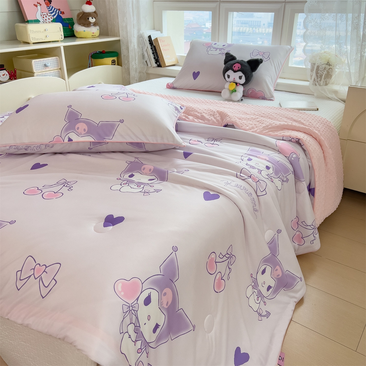 91家纺网 家纺一手货源 找家纺 兄弟坊 2026新款A类正版授权卡通针织棉凉感豆豆夏被 夏凉被 甜心库洛米