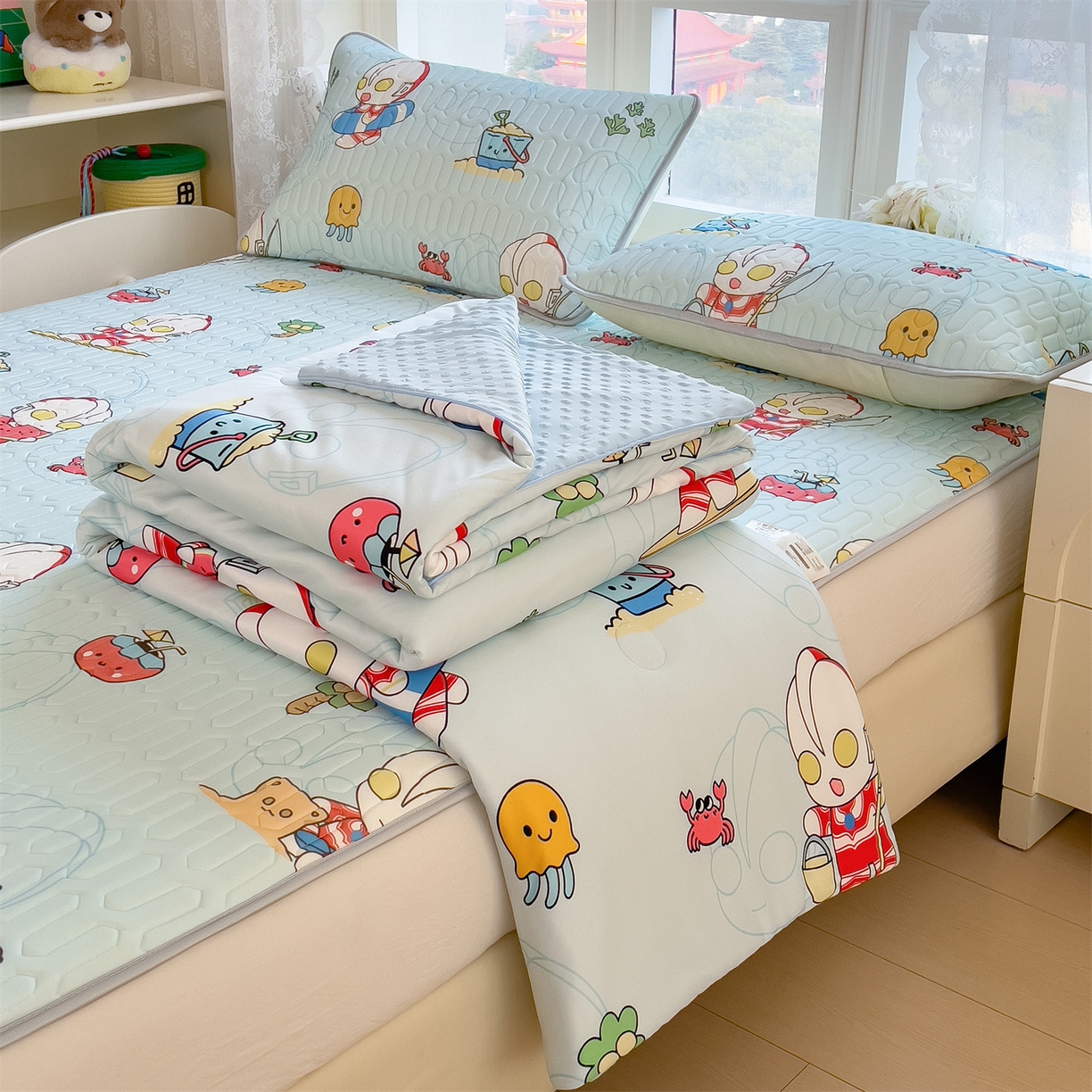 91家纺网 家纺一手货源 找家纺 兄弟坊 2026新款A类正版授权卡通针织棉凉感豆豆夏被 夏凉被 夏日奥特