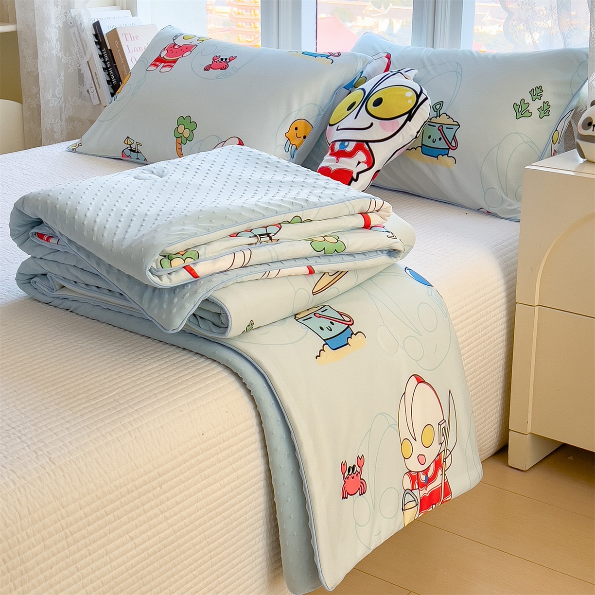 91家纺网 家纺一手货源 找家纺 兄弟坊 2026新款A类正版授权卡通针织棉凉感豆豆夏被 夏凉被 夏日奥特