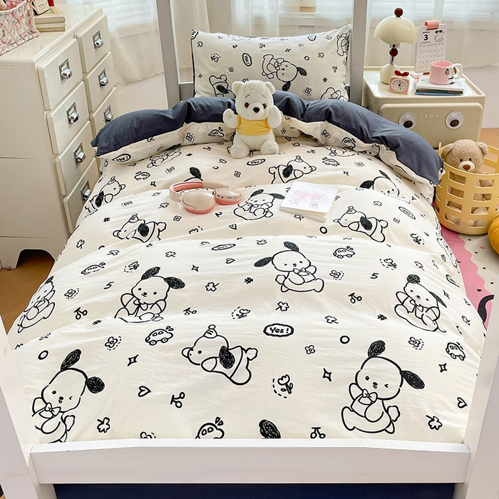 91家纺网 家纺一手货源 找家纺 梦卓家纺 2026新款学生季超柔水洗棉印花卡通宿舍上下铺三件套 史努比