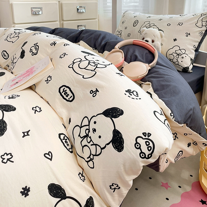 91家纺网 家纺一手货源 找家纺 梦卓家纺 2026新款学生季超柔水洗棉印花卡通宿舍上下铺三件套 史努比