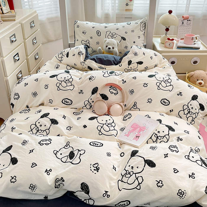 91家纺网 家纺一手货源 找家纺 梦卓家纺 2026新款学生季超柔水洗棉印花卡通宿舍上下铺三件套 史努比