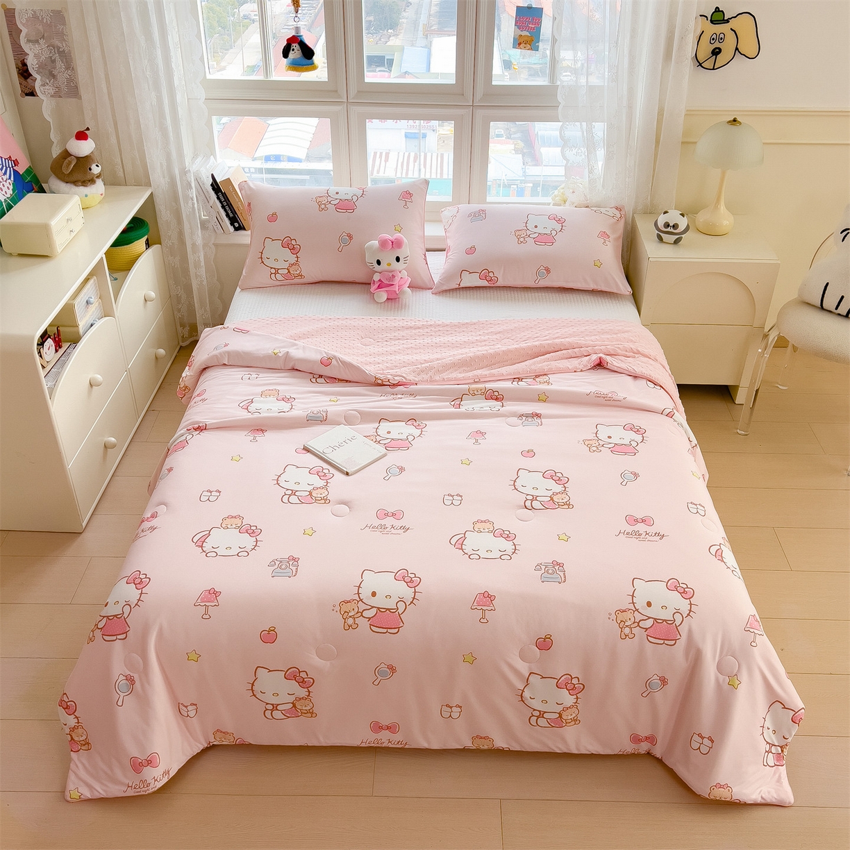 91家纺网 家纺一手货源 找家纺 兄弟坊 2026新款A类正版授权卡通针织棉凉感豆豆夏被 夏凉被 凯蒂小猫