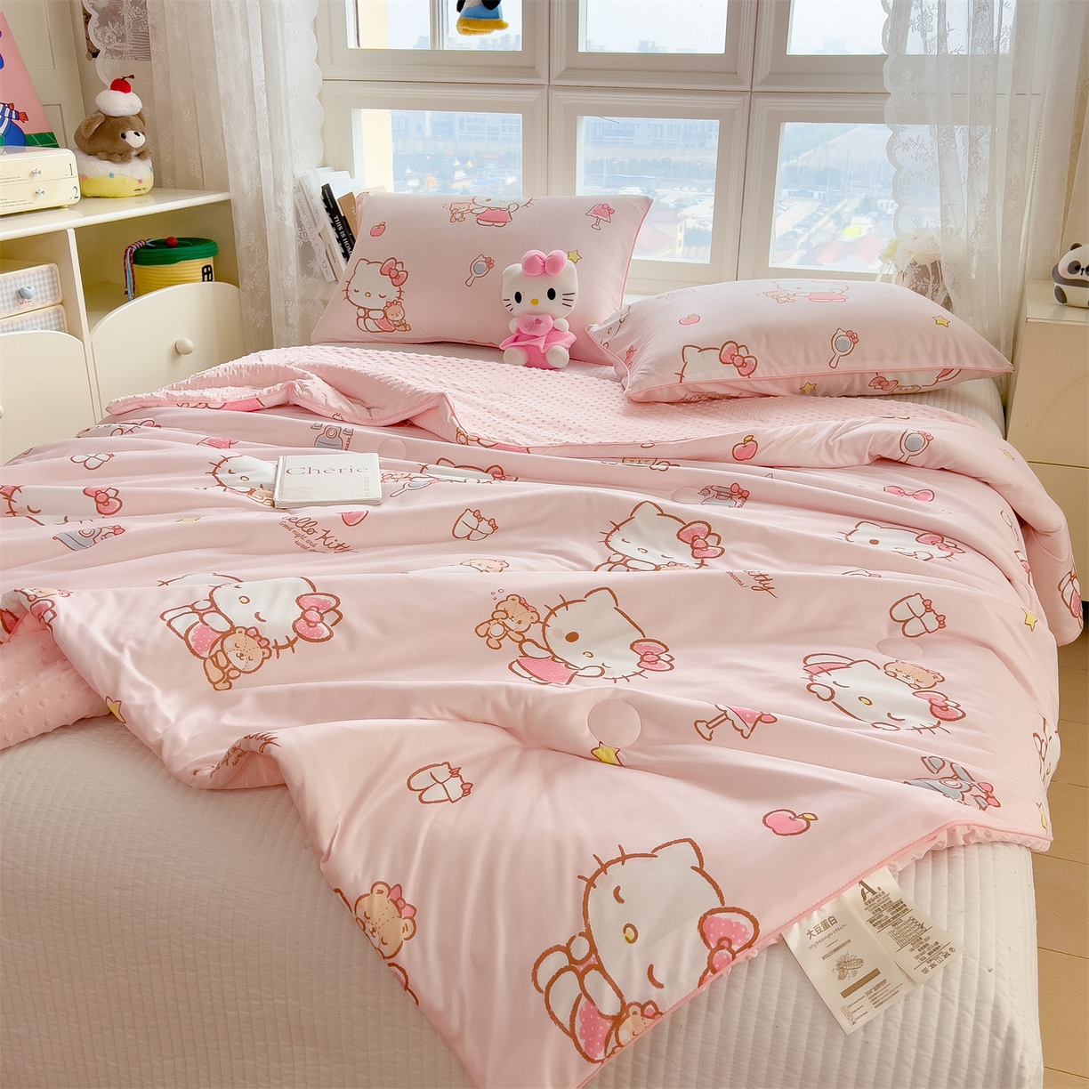 91家纺网 家纺一手货源 找家纺 兄弟坊 2026新款A类正版授权卡通针织棉凉感豆豆夏被 夏凉被 凯蒂小猫