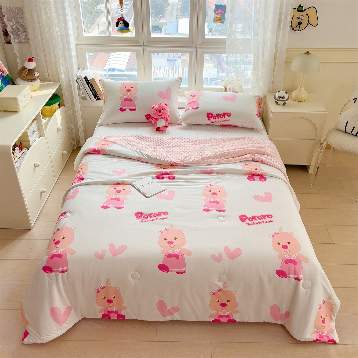 91家纺网 家纺一手货源 找家纺 兄弟坊 2026新款A类正版授权卡通针织棉凉感豆豆夏被 夏凉被 露比