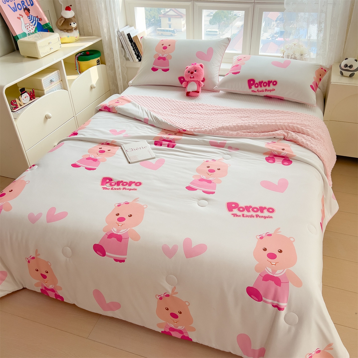 91家纺网 家纺一手货源 找家纺 兄弟坊 2026新款A类正版授权卡通针织棉凉感豆豆夏被 夏凉被 露比