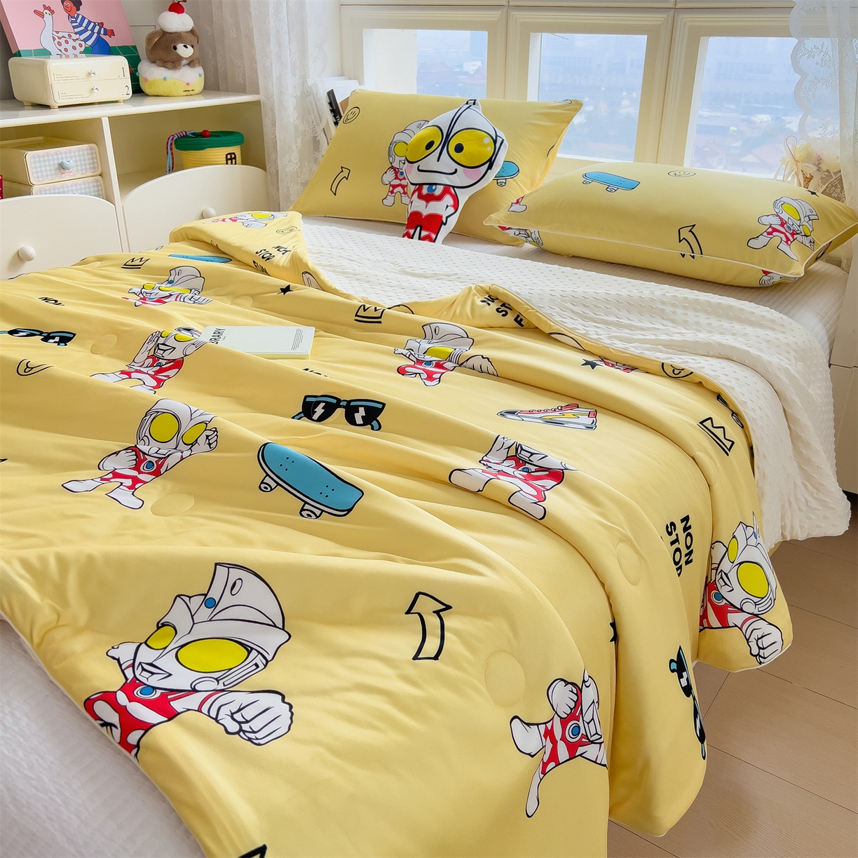 91家纺网 家纺一手货源 找家纺 兄弟坊 2026新款A类正版授权卡通针织棉凉感豆豆夏被 夏凉被 阳光奥特