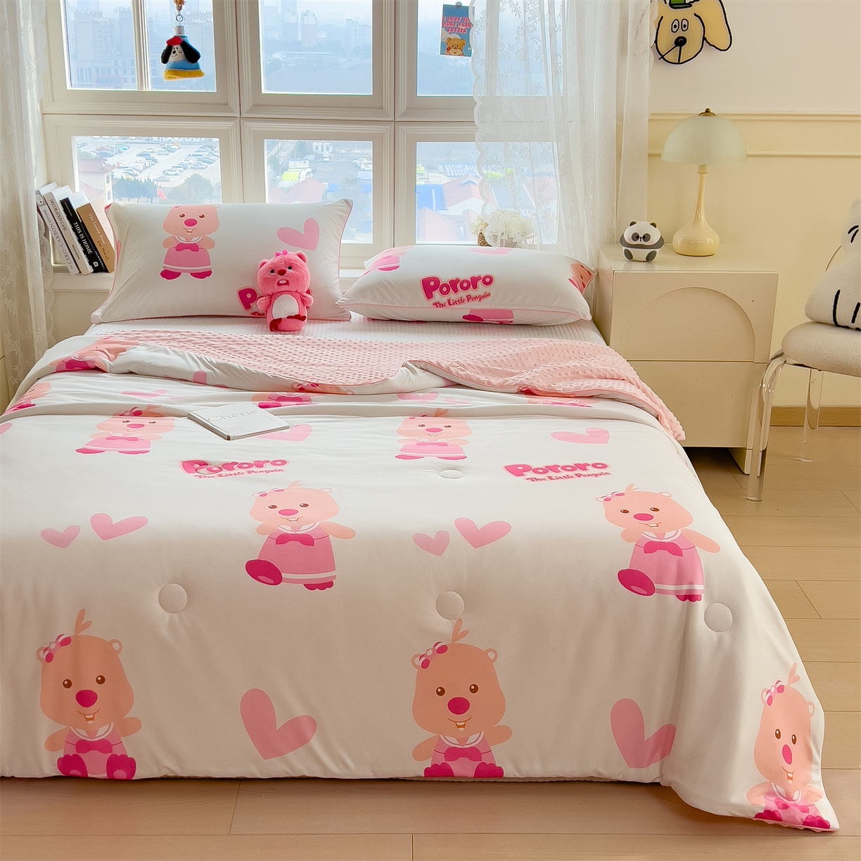 91家纺网 家纺一手货源 找家纺 兄弟坊 2026新款A类正版授权卡通乳胶凉席夏被四件套 露比