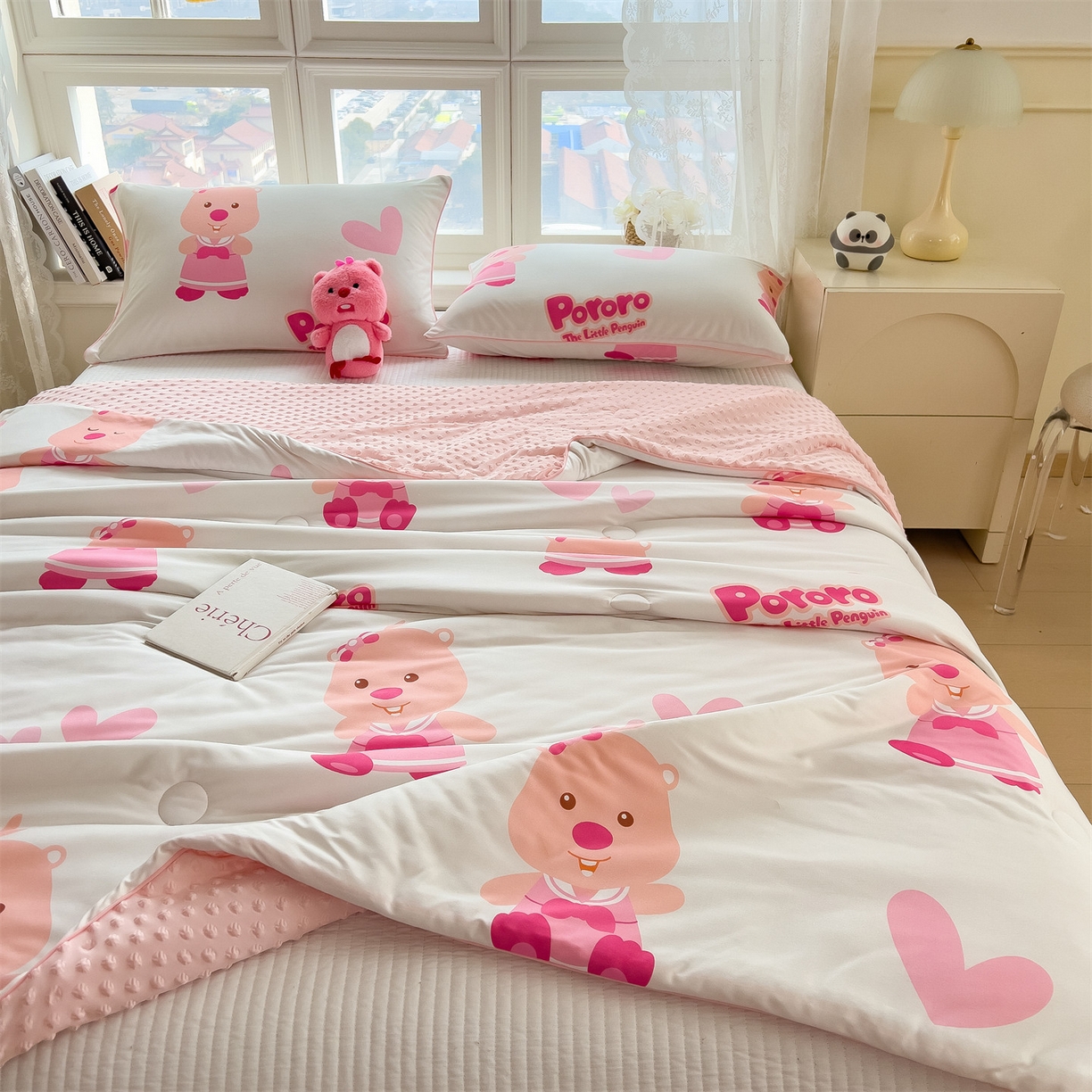 91家纺网 家纺一手货源 找家纺 兄弟坊 2026新款A类正版授权卡通乳胶凉席夏被四件套 露比