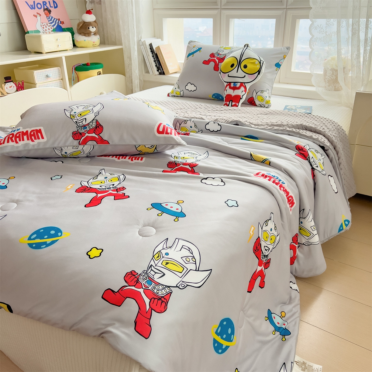 91家纺网 家纺一手货源 找家纺 兄弟坊 2026新款A类正版授权卡通乳胶凉席夏被四件套 奥特传奇灰