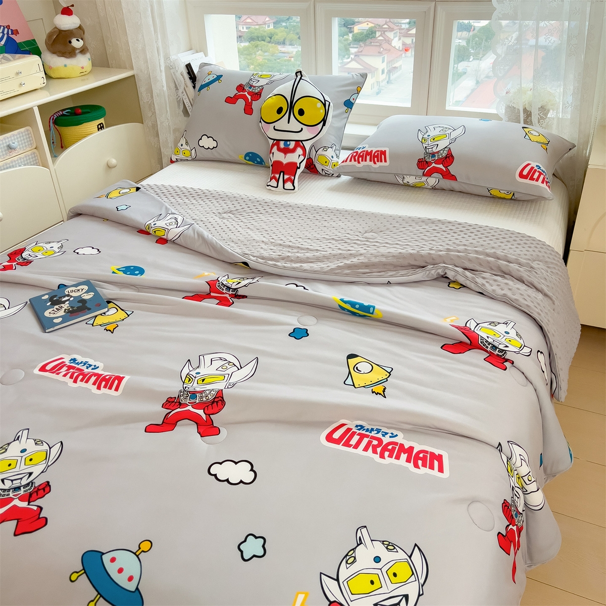 91家纺网 家纺一手货源 找家纺 兄弟坊 2026新款A类正版授权卡通乳胶凉席夏被四件套 奥特传奇灰