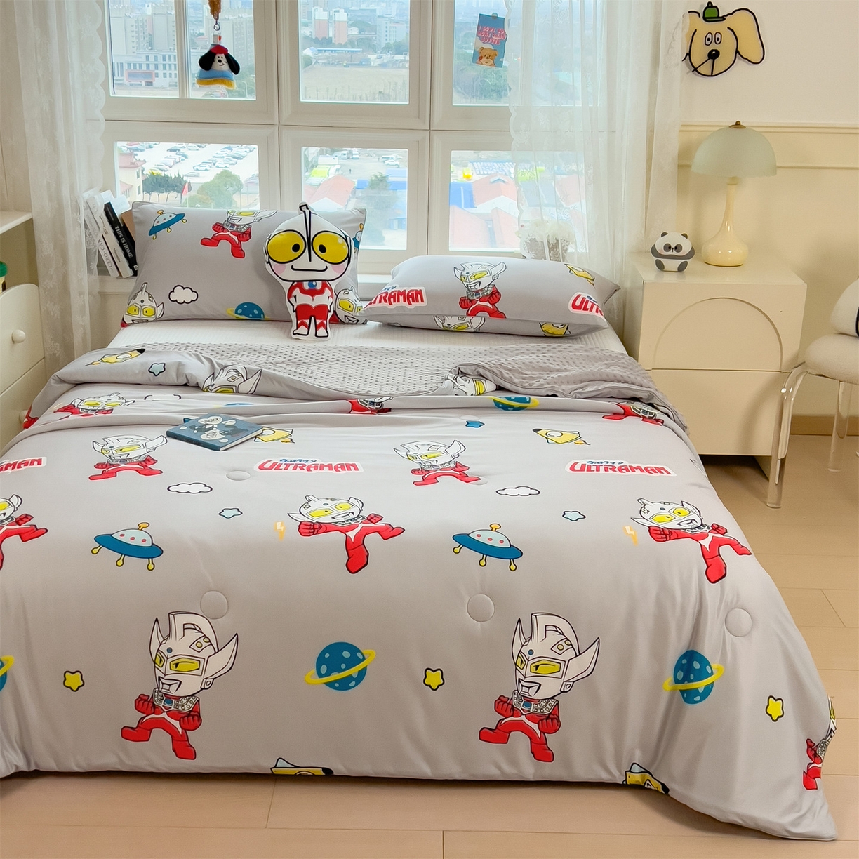 91家纺网 家纺一手货源 找家纺 兄弟坊 2026新款A类正版授权卡通乳胶凉席夏被四件套 奥特传奇灰