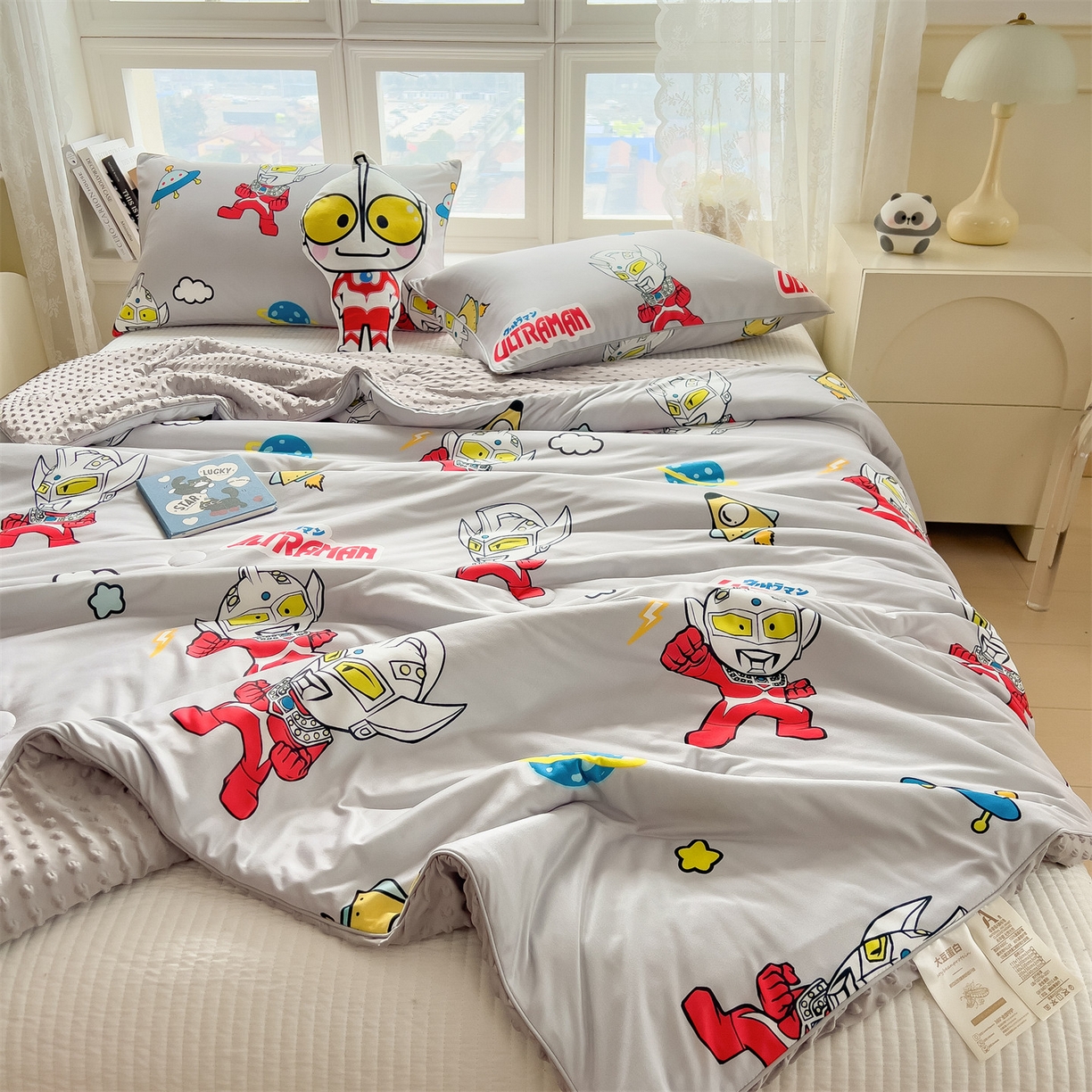 91家纺网 家纺一手货源 找家纺 兄弟坊 2026新款A类正版授权卡通乳胶凉席夏被四件套 奥特传奇灰