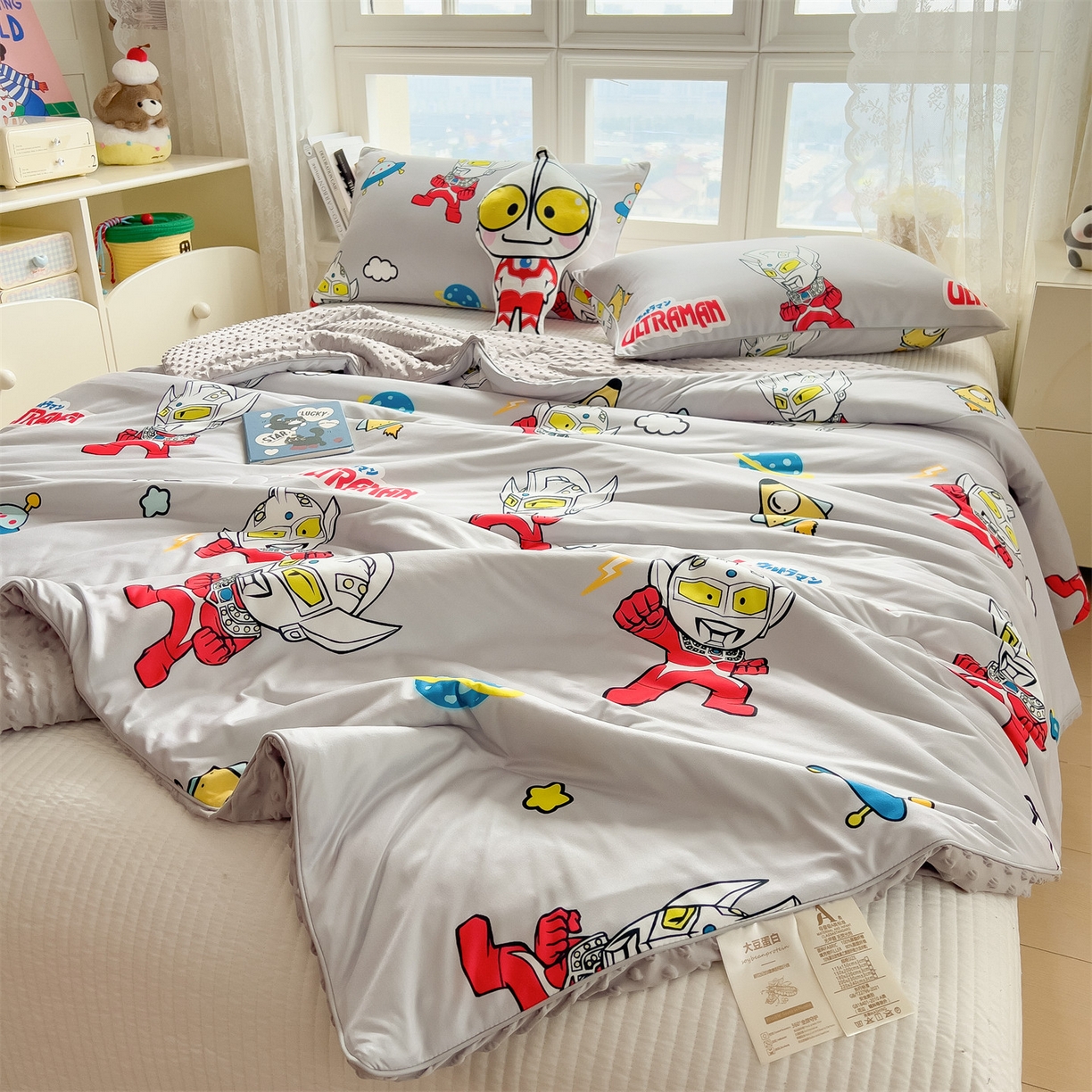 91家纺网 家纺一手货源 找家纺 兄弟坊 2026新款A类正版授权卡通乳胶凉席夏被四件套 奥特传奇灰