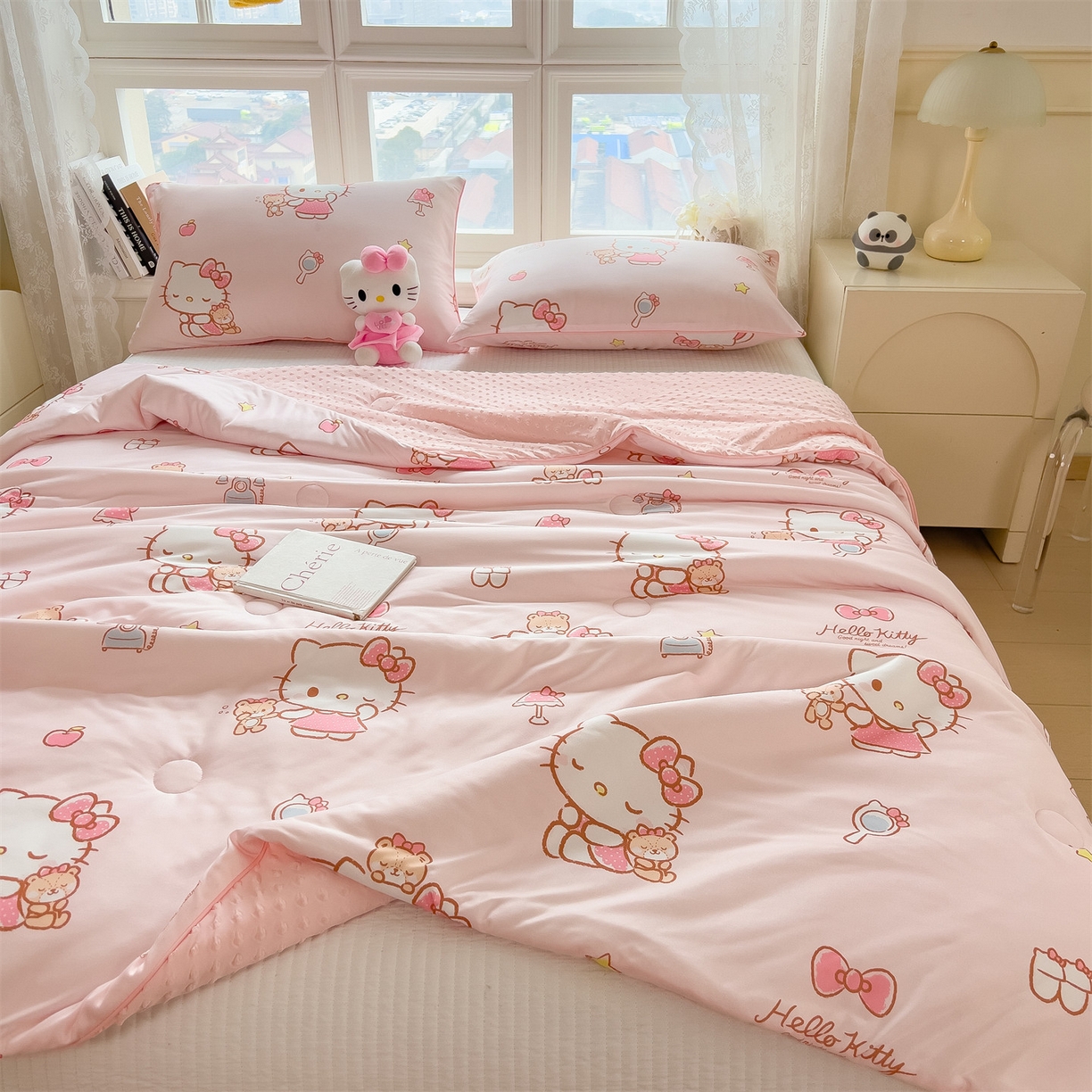 91家纺网 家纺一手货源 找家纺 兄弟坊 2026新款A类正版授权卡通乳胶凉席夏被四件套 凯蒂小猫