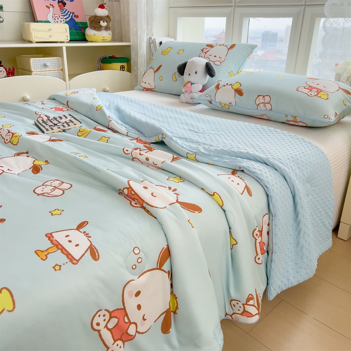 91家纺网 家纺一手货源 找家纺 兄弟坊 2026新款A类正版授权卡通乳胶凉席夏被四件套 帕恰小狗
