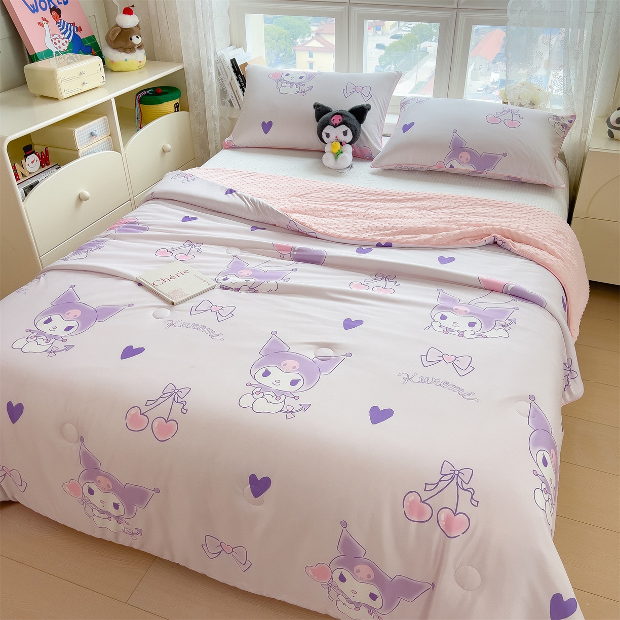 91家纺网 家纺一手货源 找家纺 兄弟坊 2026新款A类正版授权卡通乳胶凉席夏被四件套 甜心库洛米