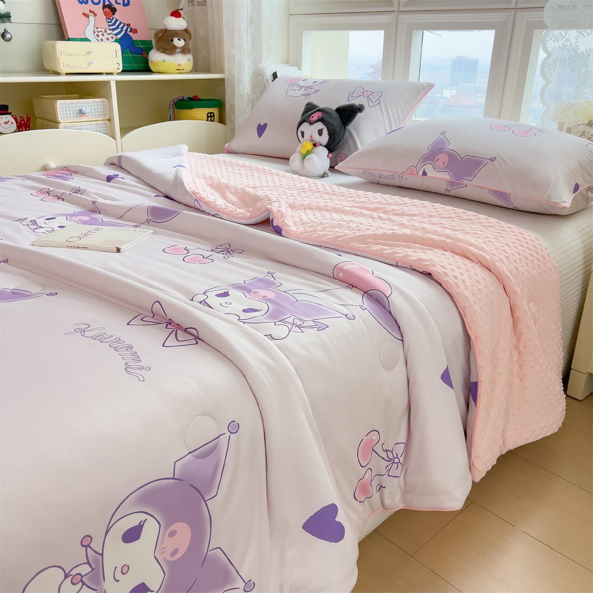 91家纺网 家纺一手货源 找家纺 兄弟坊 2026新款A类正版授权卡通乳胶凉席夏被四件套 甜心库洛米