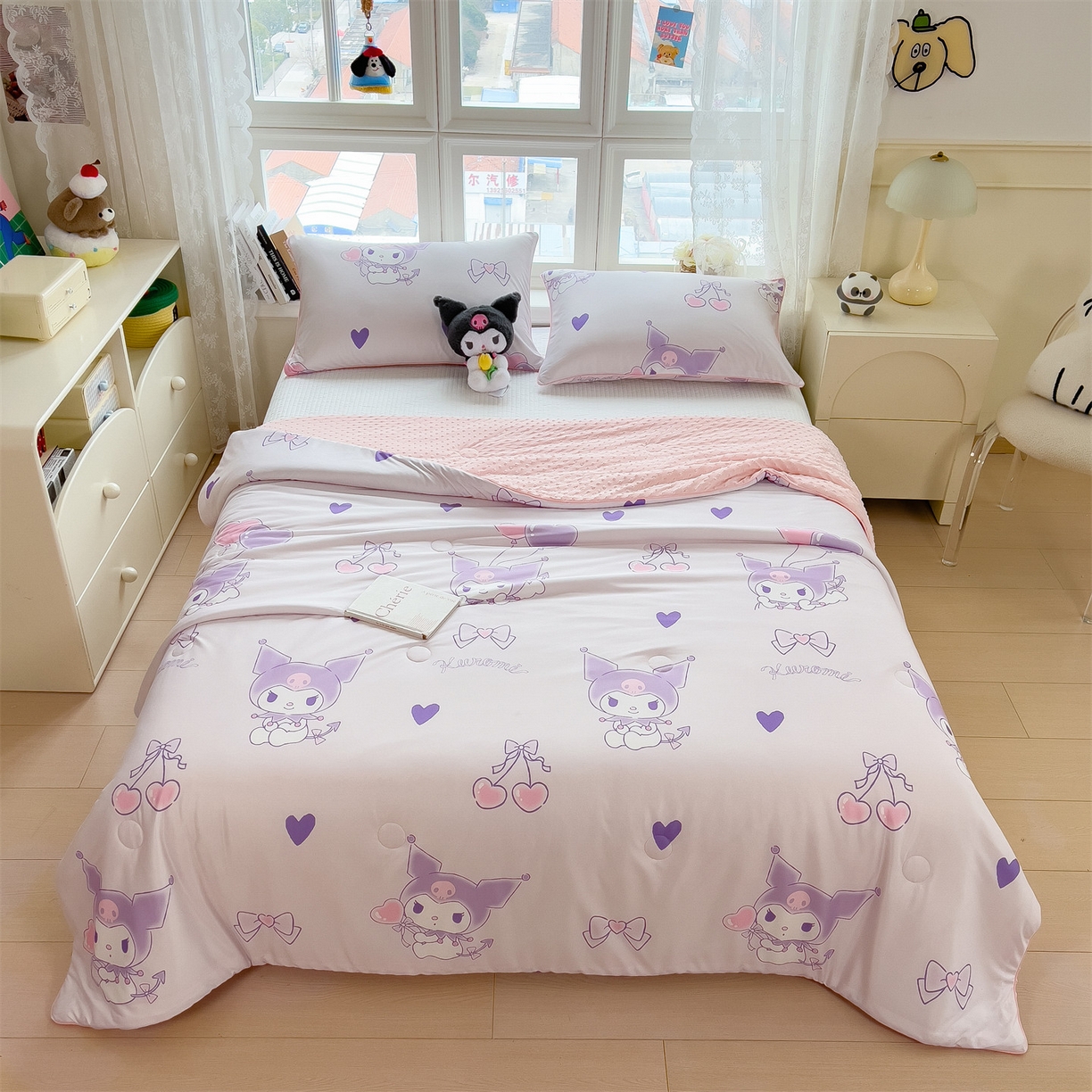 91家纺网 家纺一手货源 找家纺 兄弟坊 2026新款A类正版授权卡通乳胶凉席夏被四件套 甜心库洛米