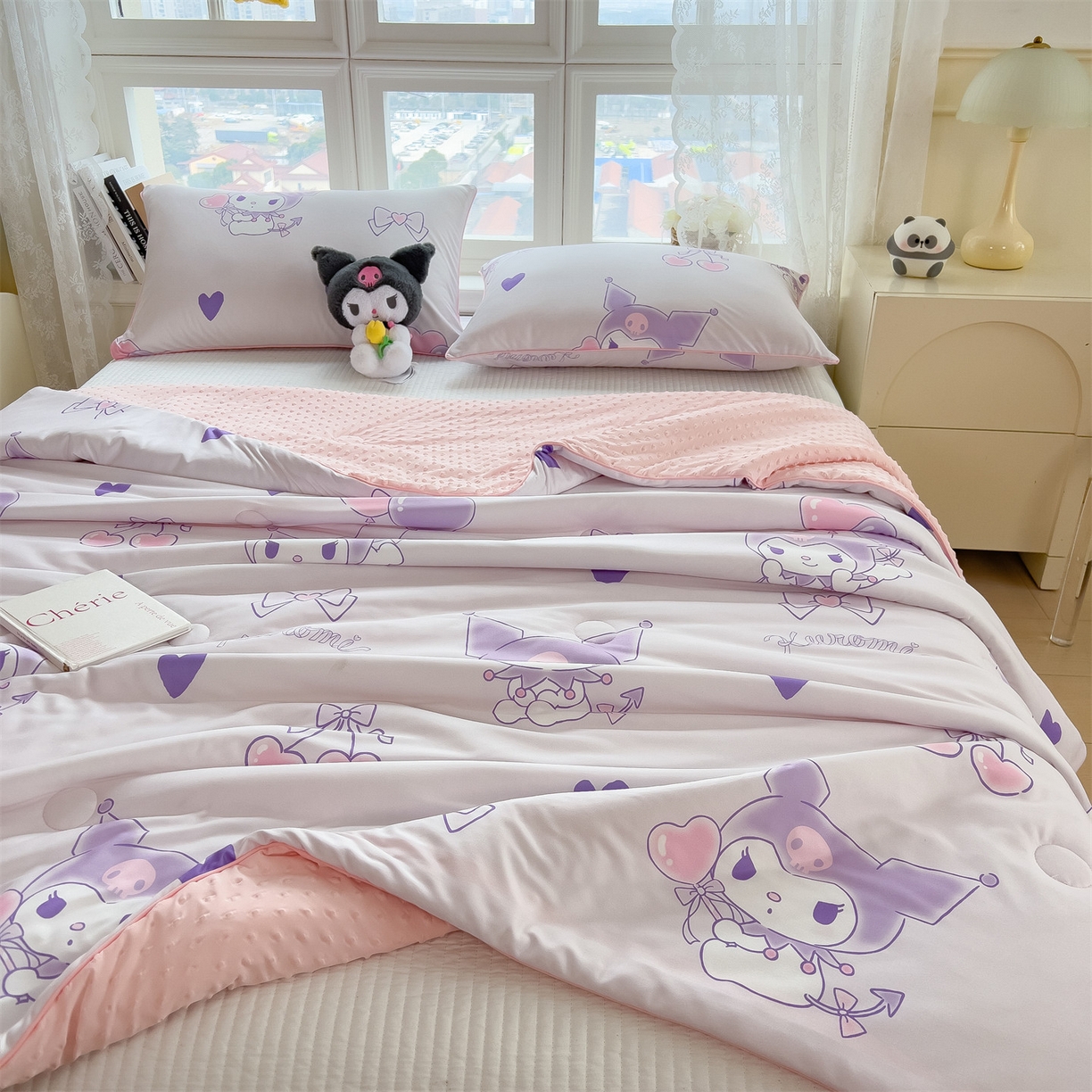 91家纺网 家纺一手货源 找家纺 兄弟坊 2026新款A类正版授权卡通乳胶凉席夏被四件套 甜心库洛米