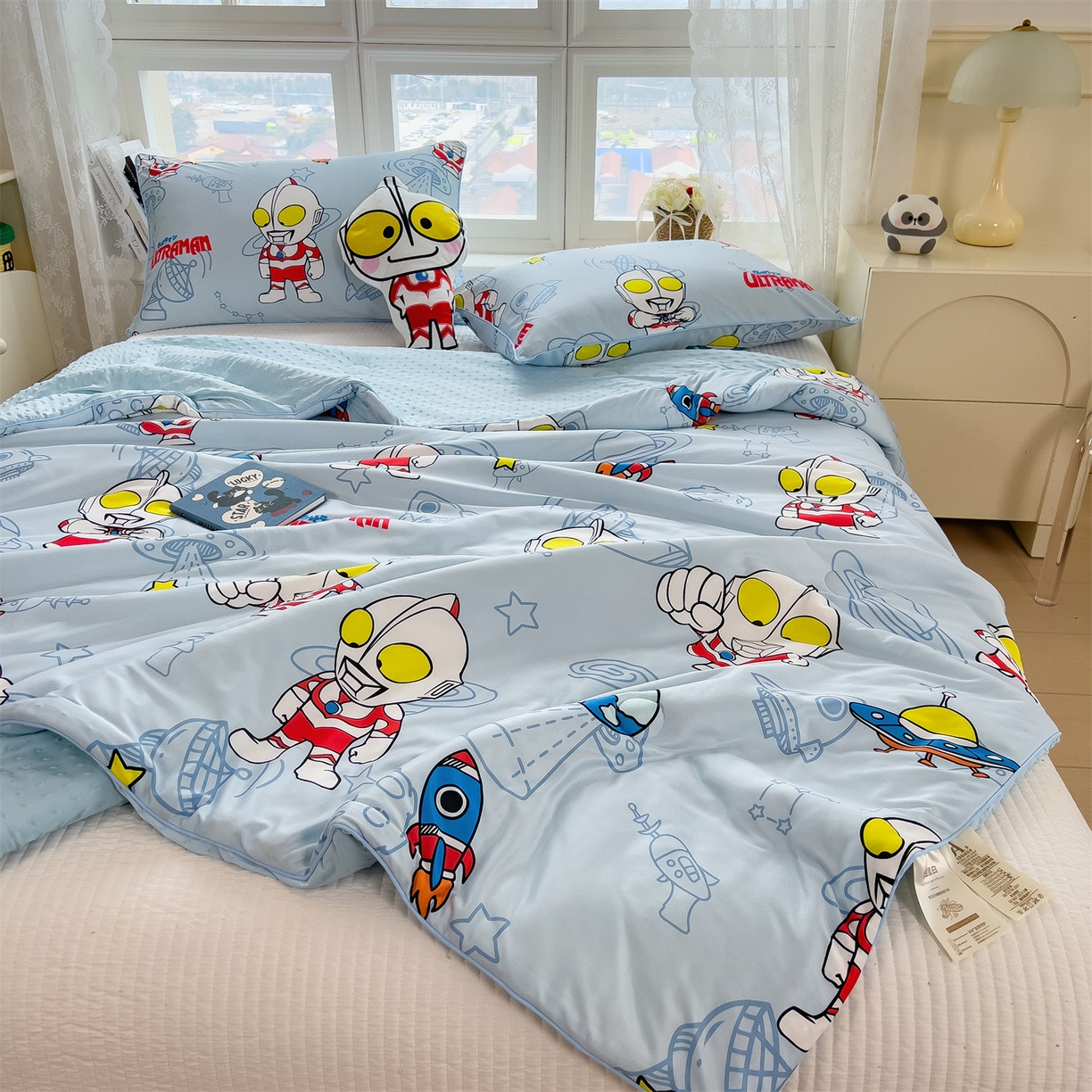 91家纺网 家纺一手货源 找家纺 兄弟坊 2026新款A类正版授权卡通乳胶凉席夏被四件套 奥特曼蓝