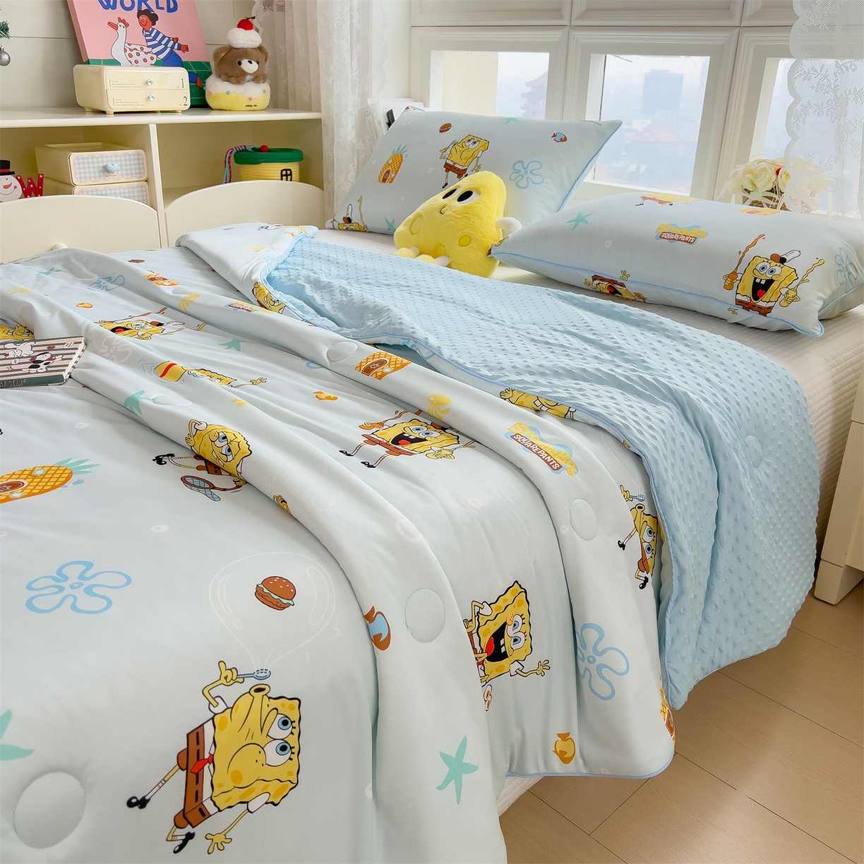 91家纺网 家纺一手货源 找家纺 兄弟坊 2026新款A类正版授权卡通乳胶凉席夏被四件套 海绵世界