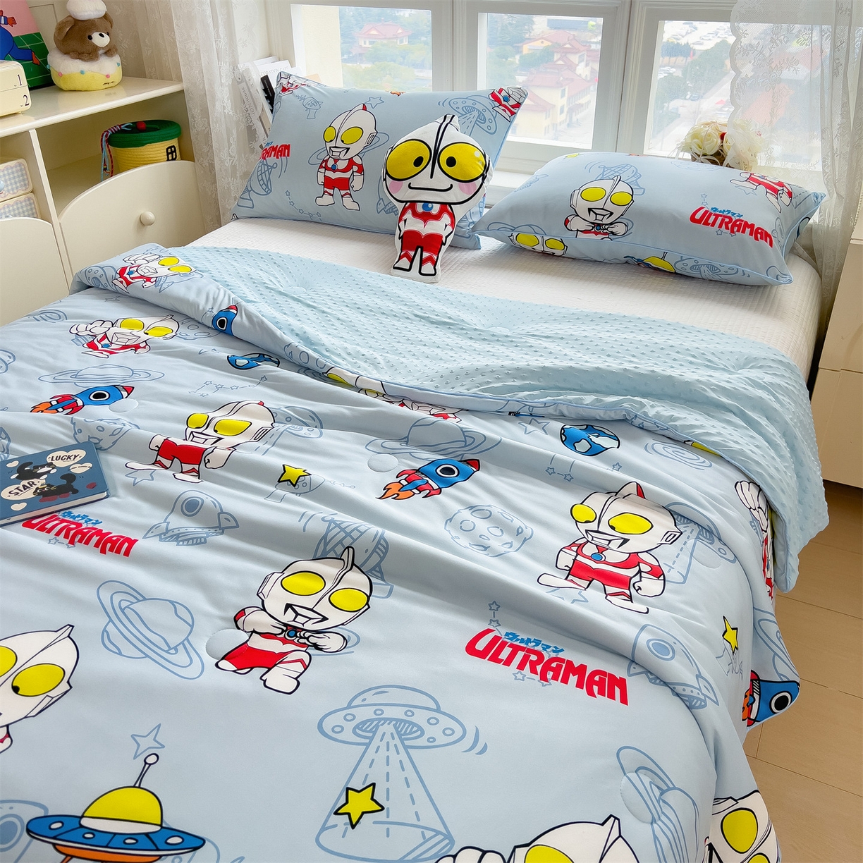 91家纺网 家纺一手货源 找家纺 兄弟坊 2026新款A类正版授权卡通乳胶凉席夏被四件套 奥特曼蓝