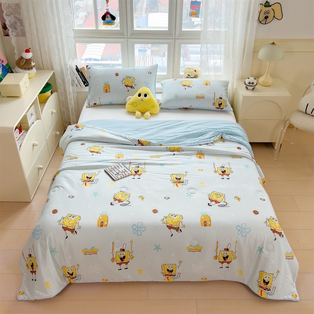 91家纺网 家纺一手货源 找家纺 兄弟坊 2026新款A类正版授权卡通乳胶凉席夏被四件套 海绵世界