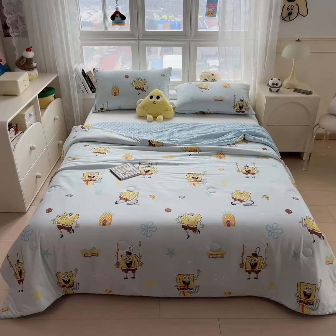 91家纺网 家纺一手货源 找家纺 兄弟坊 2026新款A类正版授权卡通乳胶凉席夏被四件套 海绵世界