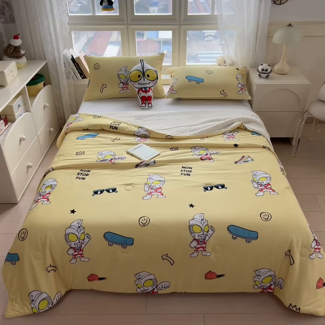 91家纺网 家纺一手货源 找家纺 兄弟坊 2026新款A类正版授权卡通乳胶凉席夏被四件套 阳光奥特