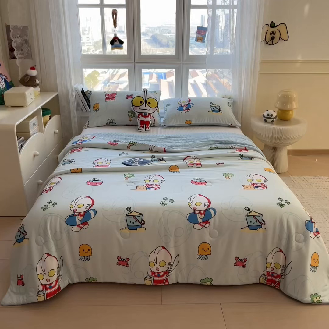 91家纺网 家纺一手货源 找家纺 兄弟坊 2026新款A类正版授权卡通乳胶凉席夏被四件套 夏日奥特