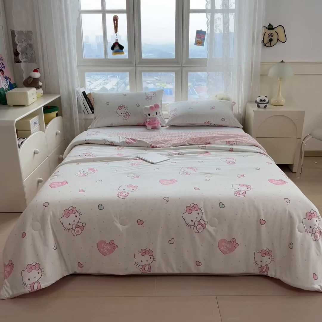 91家纺网 家纺一手货源 找家纺 兄弟坊 2026新款A类正版授权卡通乳胶凉席夏被四件套 乖乖凯蒂