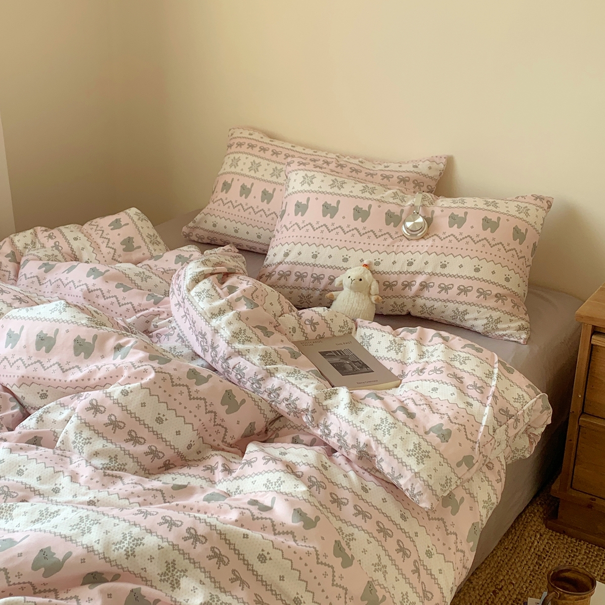 桃喜 2026春夏新款全棉纯棉双层纱系列四件套 双层纱-费尔岛小猫