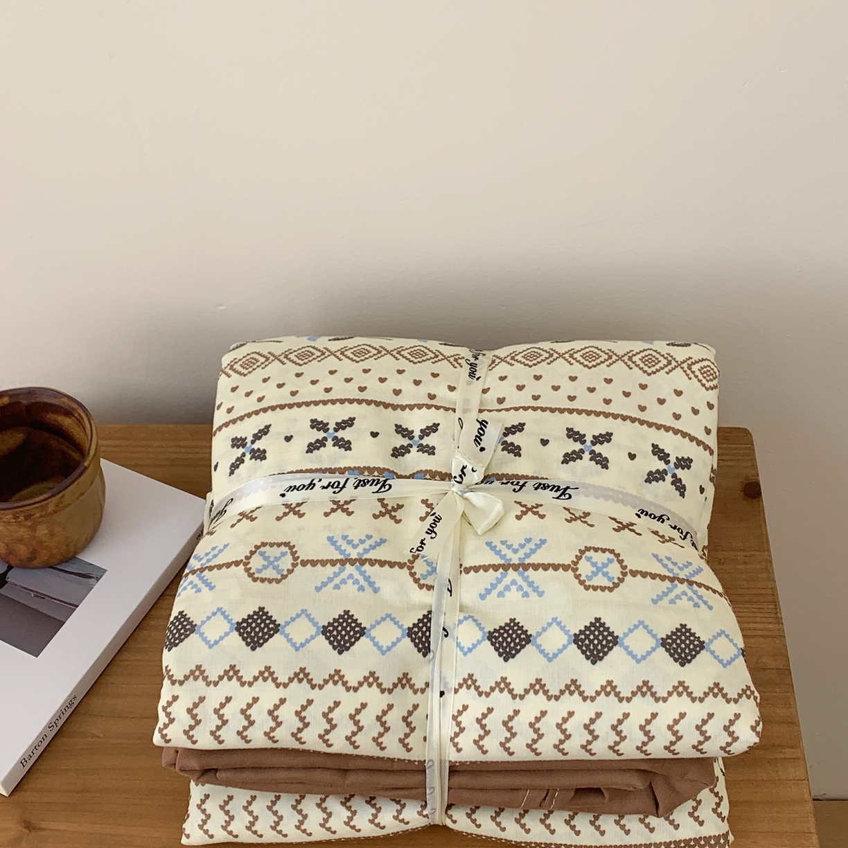 91家纺网 家纺一手货源 找家纺 桃喜 2026春夏新款全棉纯棉双层纱系列四件套 双层纱-复古费尔岛